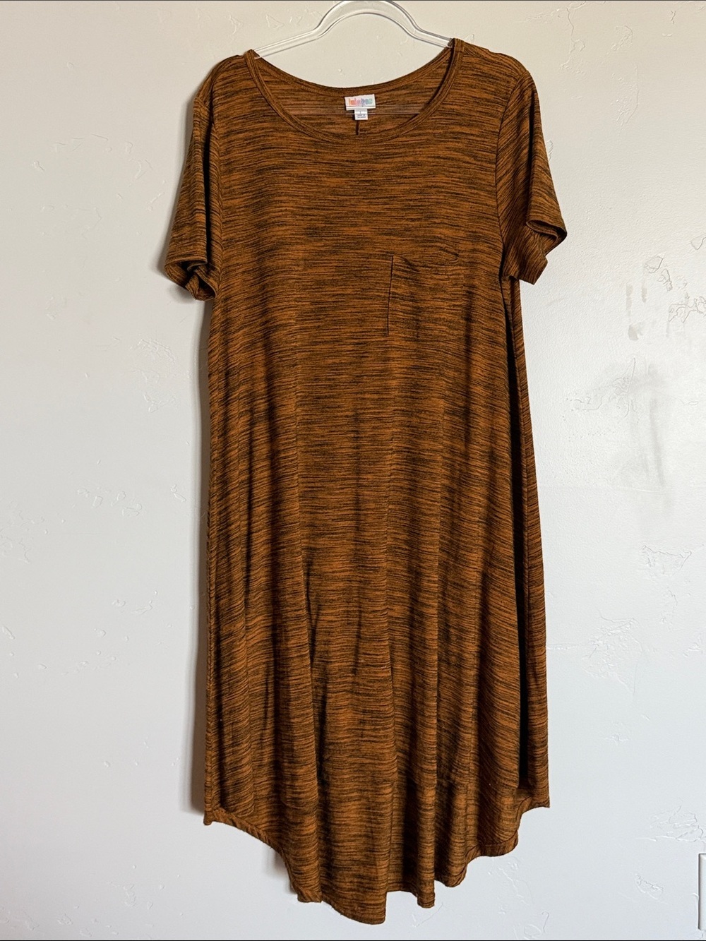 LuLaRoe Midi Pocket Dress in Burnt Orange Heather High-Low Hemline Dress